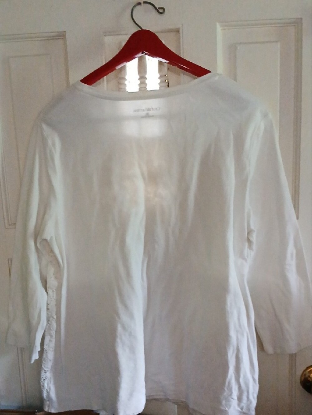 croft & barrow Cream Lace Front Long Sleeve Tee - Picture 6 of 7